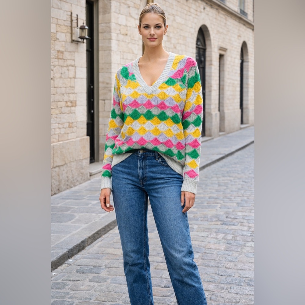 Sundance Chapin Pass Multicolor Striped/Argyle V-Neck Sweater